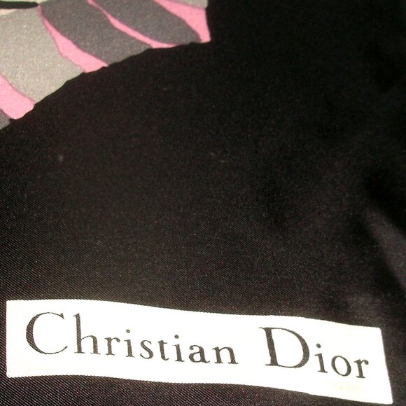 Vintage Christian Dior Square Navy, Gray, Pink & Brown Scarf/Wrap w Front Logo - Picture 4 of 4